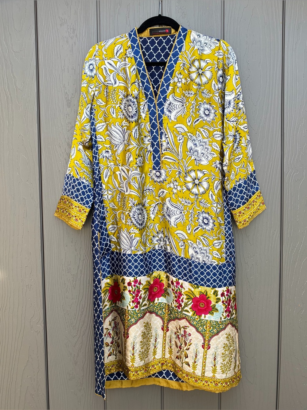Khaadi Khaas Soft Satin Kurta Tunic Dress Size 10 Medium Bohemian Floral Print